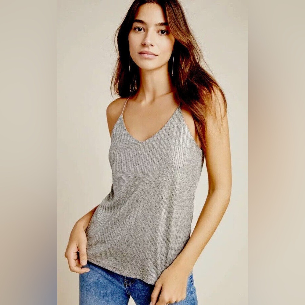 Bishop & Young Letitia Silver/Beige Metallic Racerback Shimmer Tank S